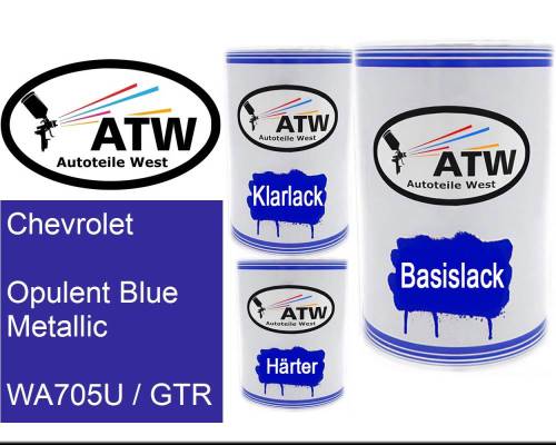 Chevrolet, Opulent Blue Metallic, WA705U / GTR: 500ml Lackdose + 500ml Klarlack + 250ml Härter - Set, von ATW Autoteile West.